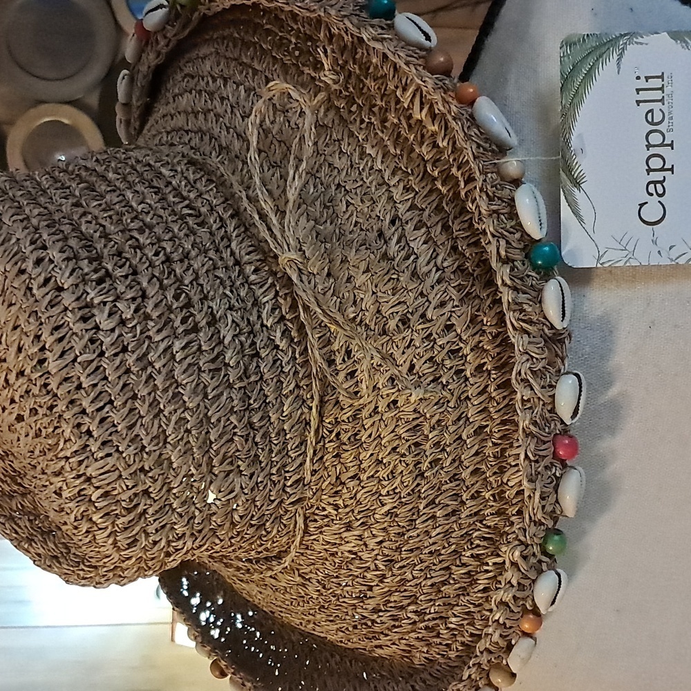 Capelli of New York Women Embellished Floppy Straw Woven Sun Raffia Hat Packable - Picture 4 of 7